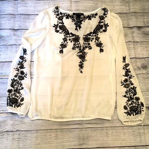 Embroidered White Blouse with Scoop Neck